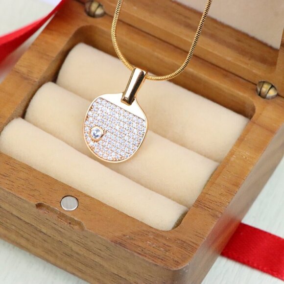 "Rose Gold Table Tennis Racket Pendant with Sparkling CZ Detailing, XPPT1376 - Picture 5 of 13